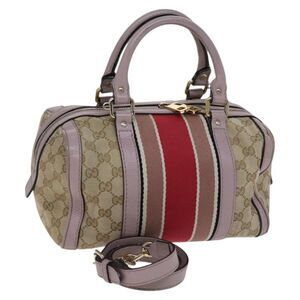 Gucci Vintage Web Boston Bag Gg Canvas Beige Canvas Bag (Pre-Owned)